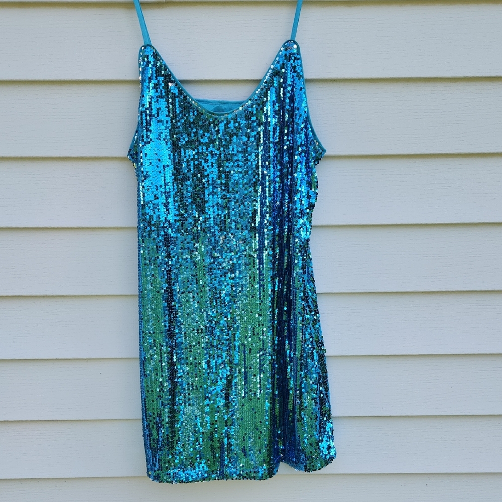 Allegra K Teal Sequin Dress